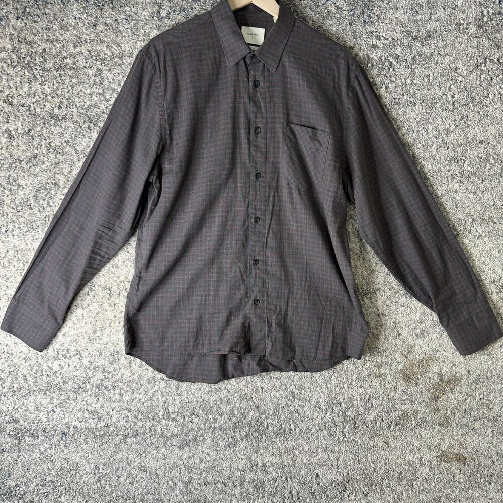 Billy Reid Shirt Mens Large Gray Red Plaid Made in Italy Button Down Long Sleeve